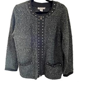 Cathy Daniels Black Zippered Cardigan with stud embellishments- L